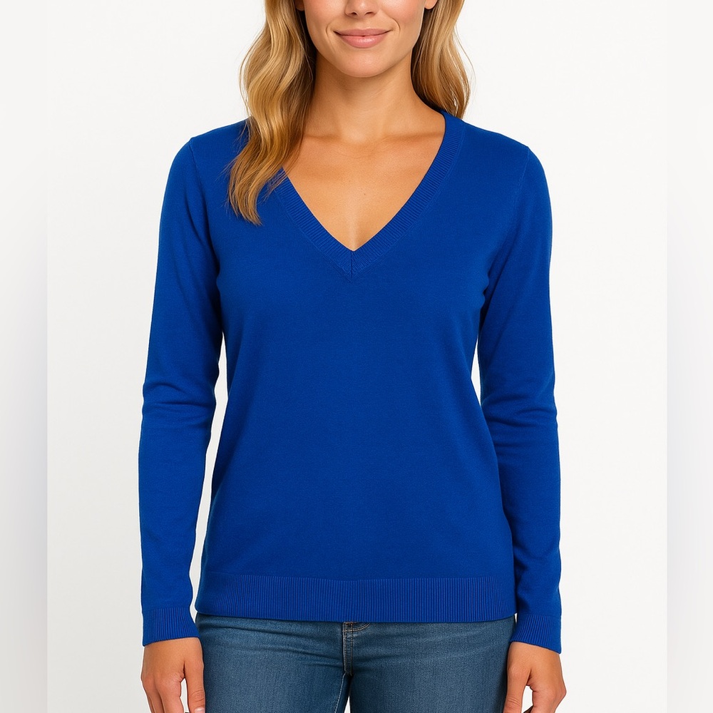 Women's Royal Blue V-Neck Lightweight Sweater | Size M | Classic Wardrobe Staple